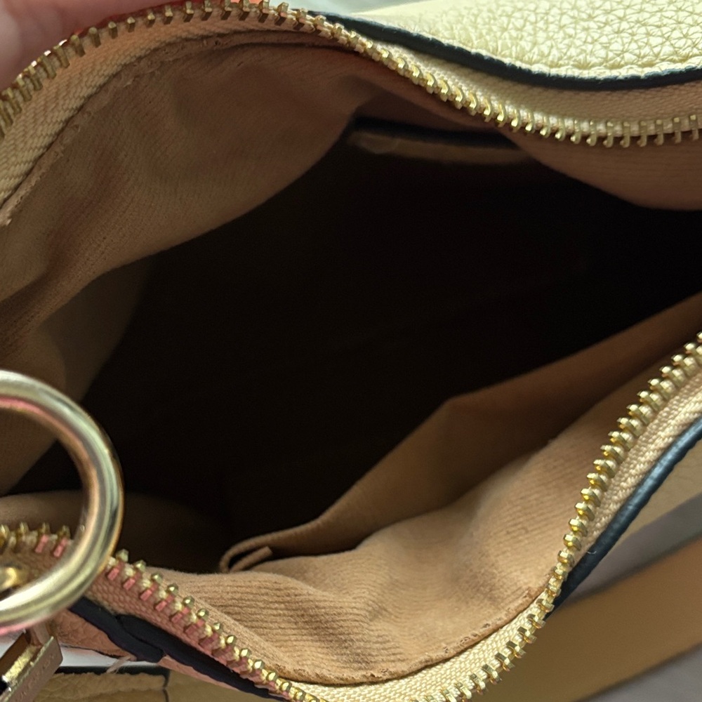 Designer Inspired Yellow Embossed Monogram Shoulder Bag - Picture 3 of 11